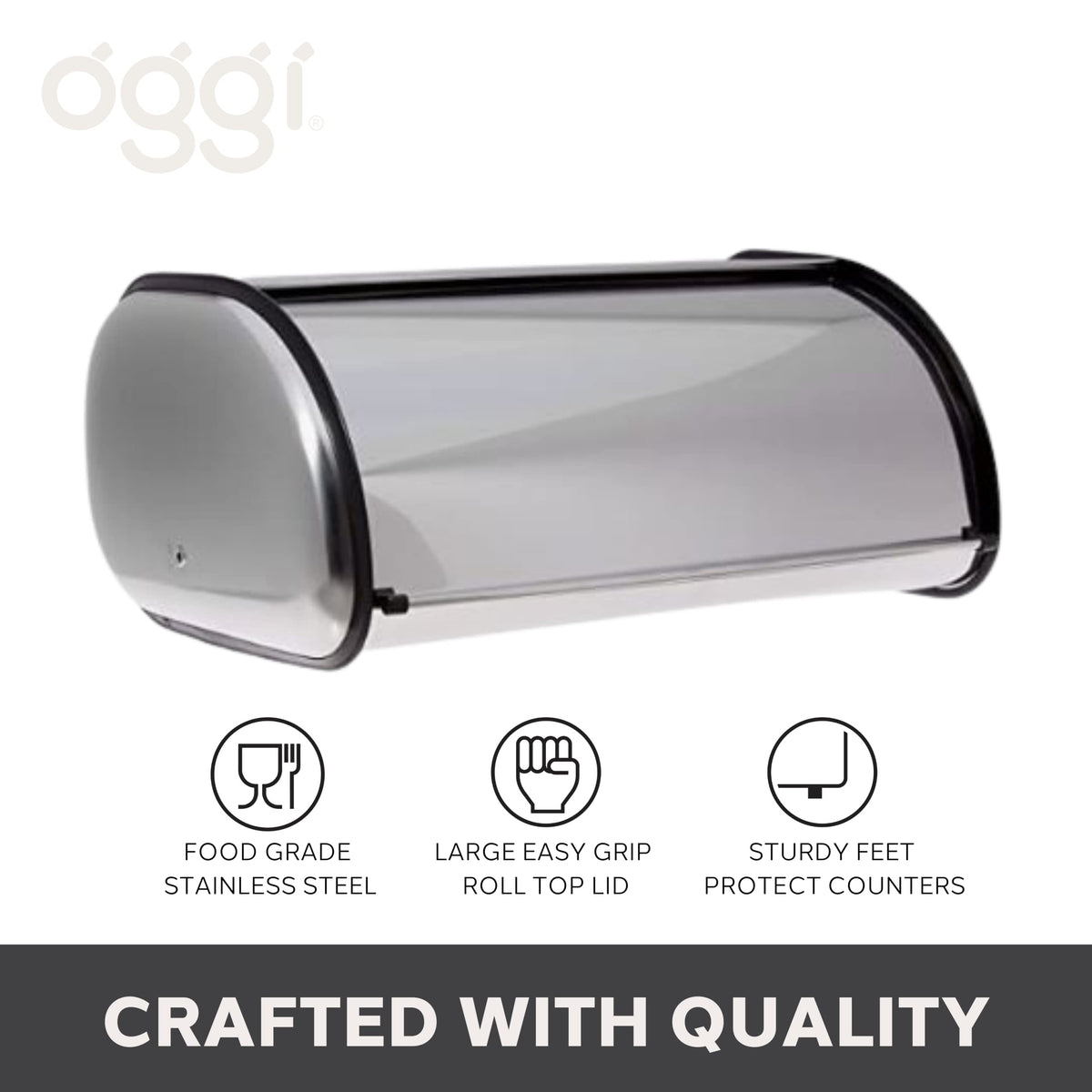 Oggi bread box with airtight feel helping keep bread fresh on the counter.