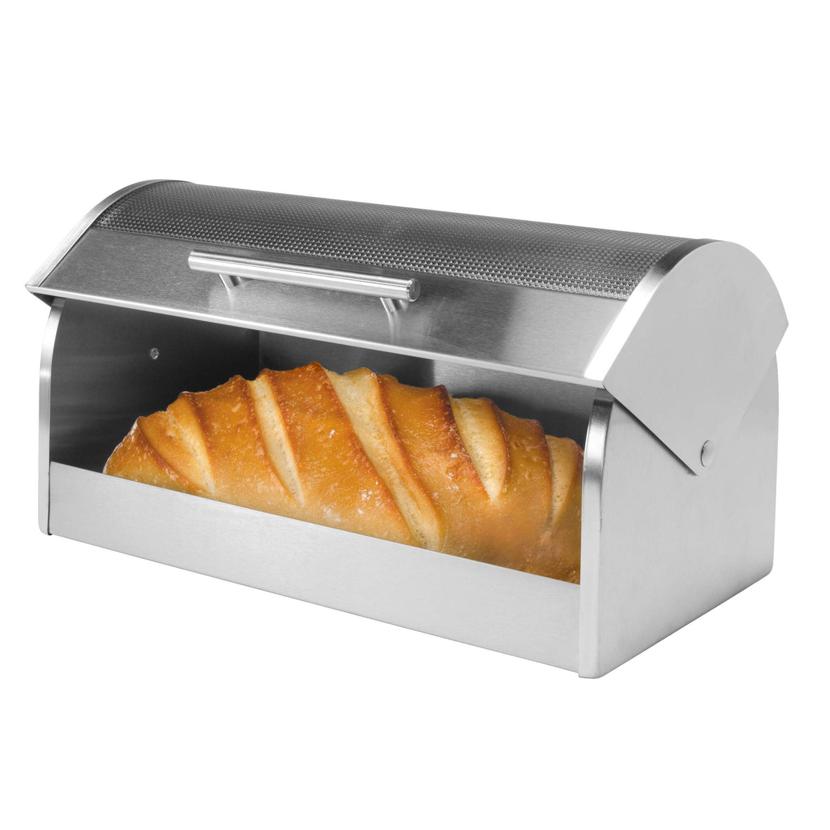 Oggi bread box on countertop fits multiple large loaves for an organized kitchen.