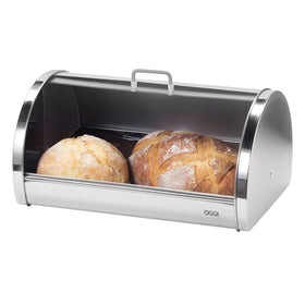 Oggi bread box on kitchen countertop fits multiple loaves and baked goods.
