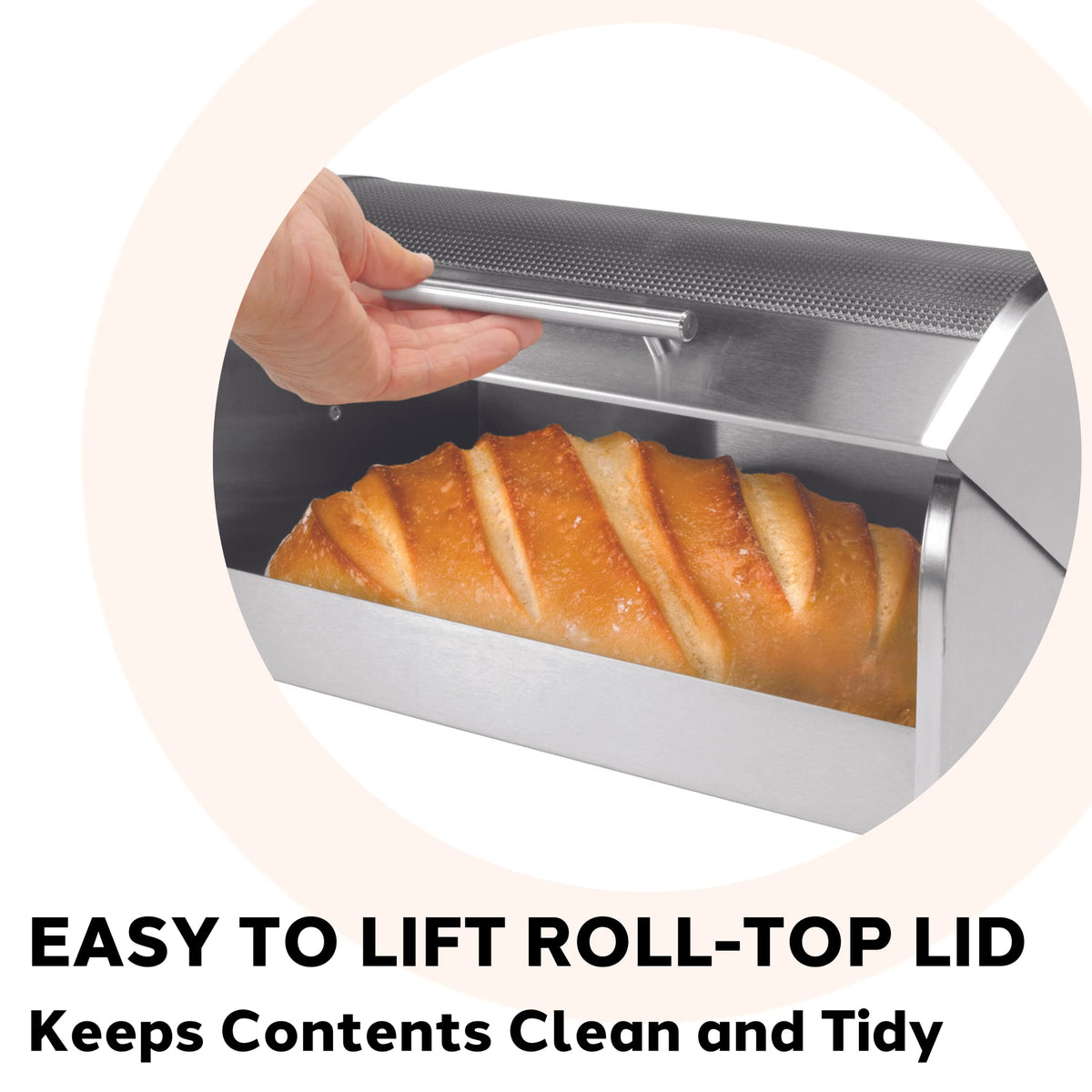 Oggi bread box sits steady on counters with protective rubber feet.