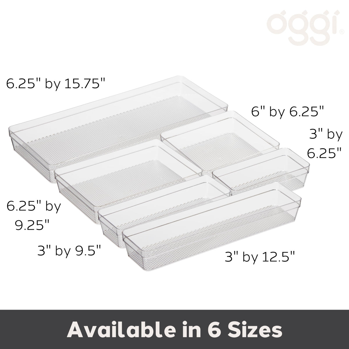 Oggi clear drawer organizer on desk helps declutter office supplies.