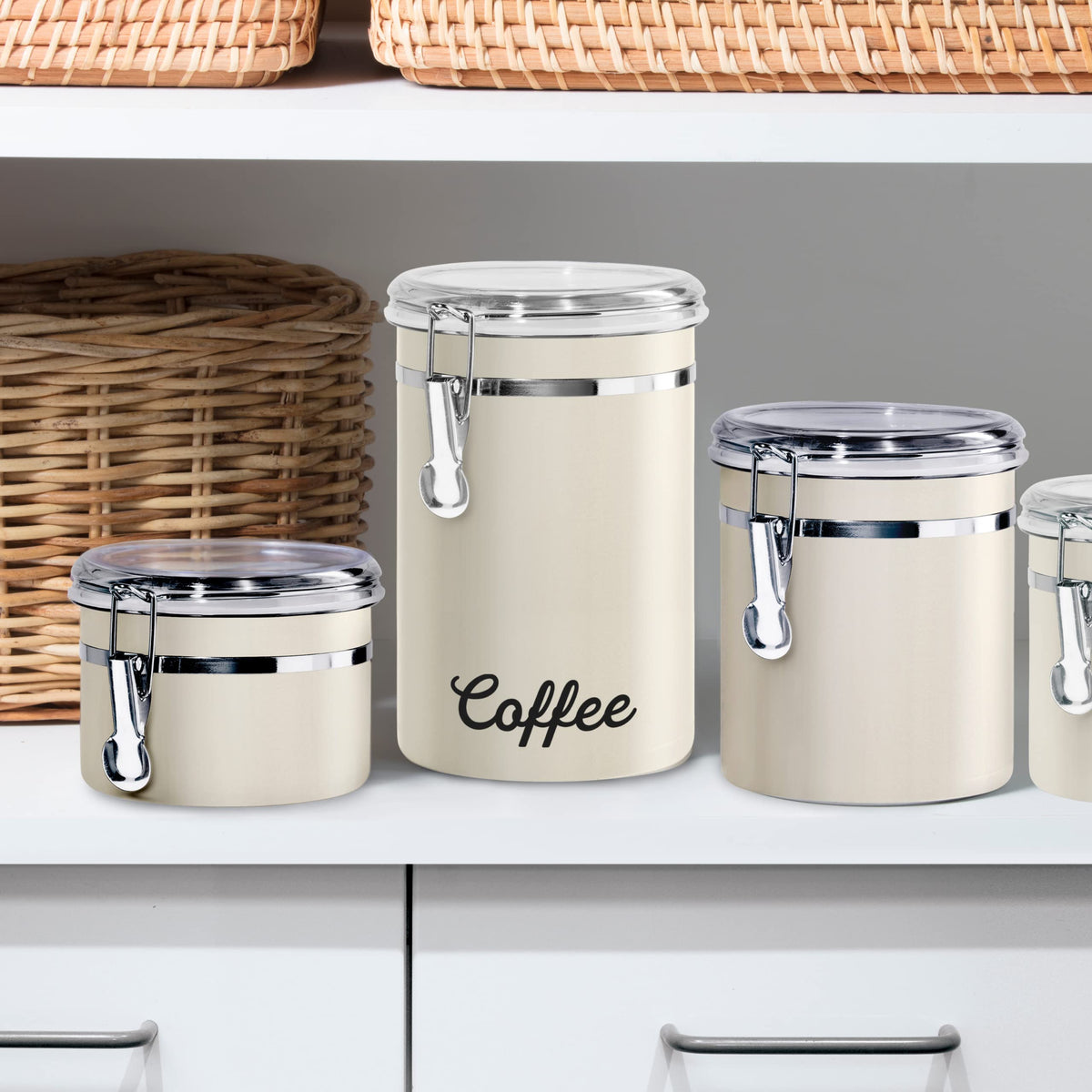 Oggi canister on kitchen counter complements modern decor while keeping coffee handy.