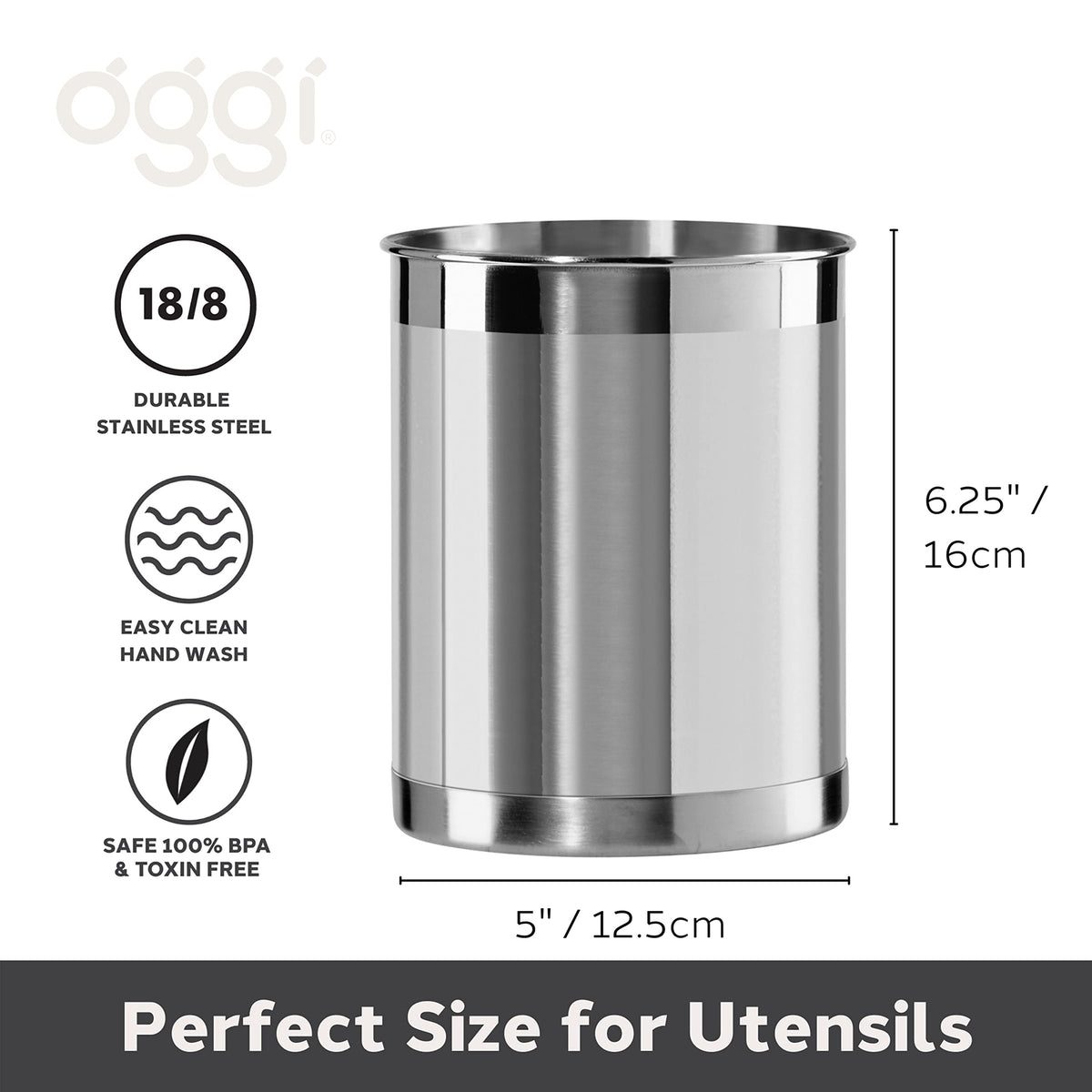 Oggi countertop utensil organizer offers large capacity for spatulas, spoons, and more.
