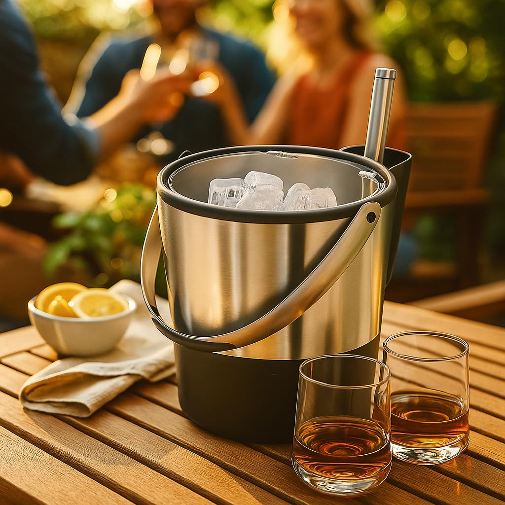 Oggi ice scoop with drip-proof holder keeps surfaces dry.