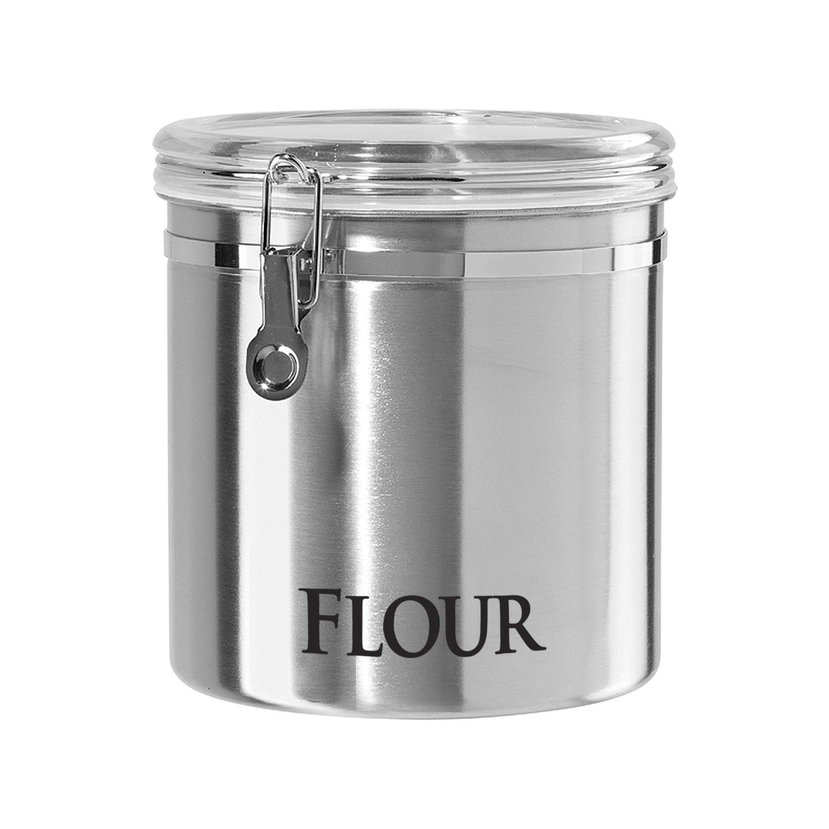 Oggi Jumbo 8in flour canister with clamp lid keeps flour fresh and visible