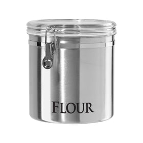 Oggi Jumbo 8in flour canister with clamp lid keeps flour fresh and visible