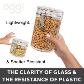 Oggi locking clamp design adds modern farmhouse charm while keeping contents secure.