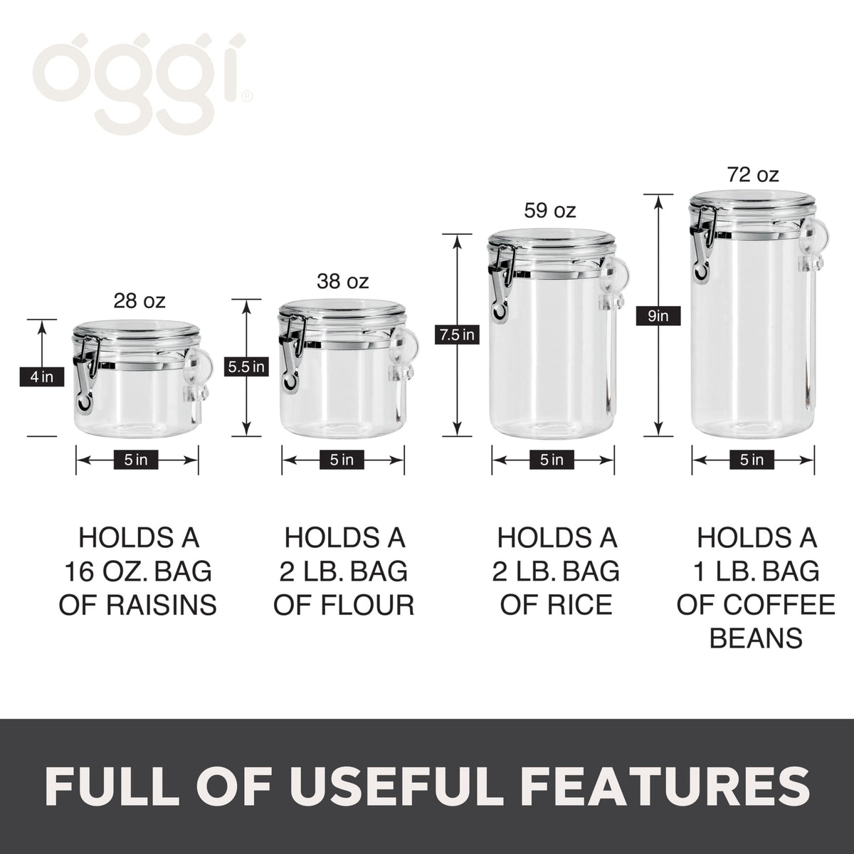 Oggi neatly organized pantry shelf demonstrates clutter-free storage.