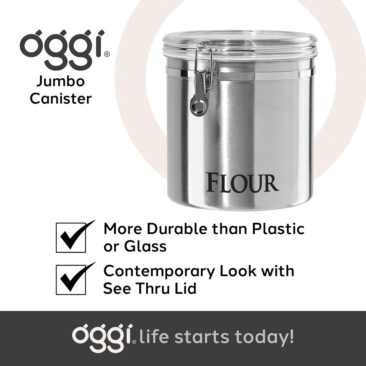 Oggi durable finish looks great on the counter or in the pantry