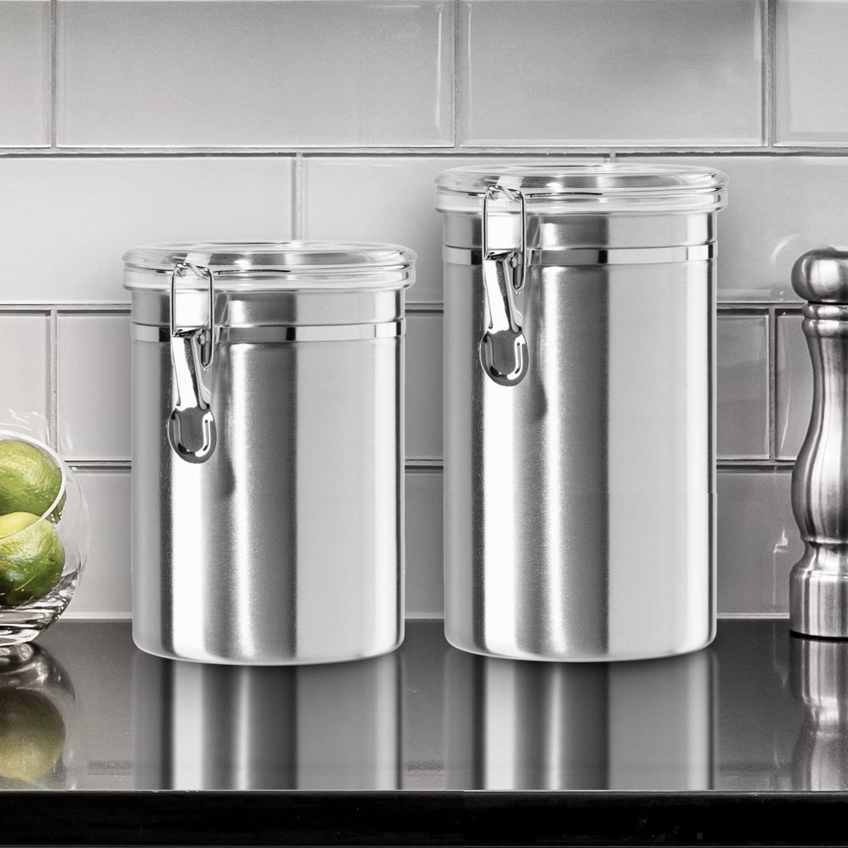 OGGI canister with clear see-thru top for easy content checks.