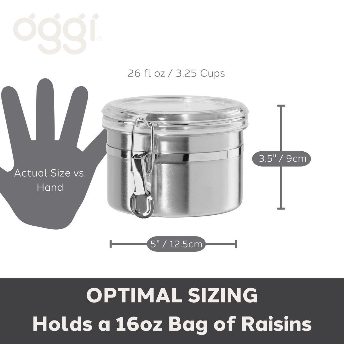 Oggi durable steel canister suitable for nuts pasta and snacks.