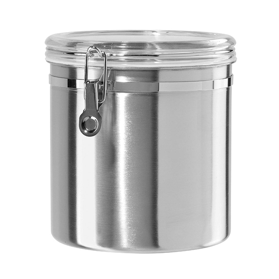 Oggi 152oz stainless steel canister, top view, perfect for bulk pantry storage.