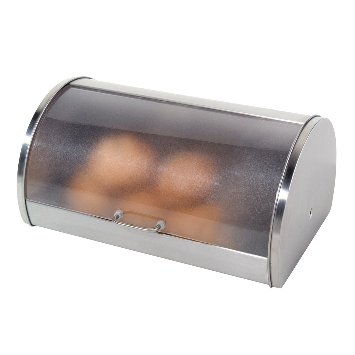 Oggi bread box with frosted lid keeps loaves fresh on the counter.