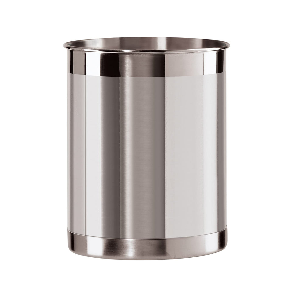 Oggi stainless steel utensil holder with a 5-inch opening for easy access to spatulas and ladles.