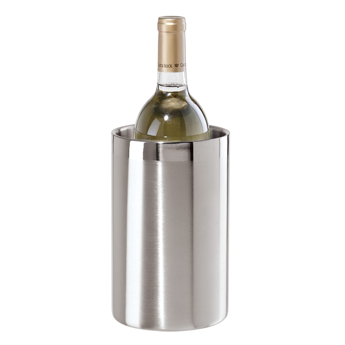 OGGI stainless steel wine cooler front view with satin finish for stylish at-table chilling.