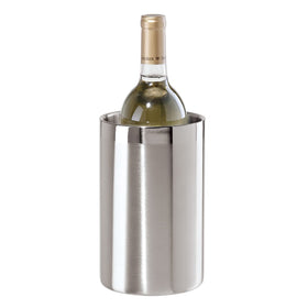 OGGI stainless steel wine cooler front view with satin finish for stylish at-table chilling.