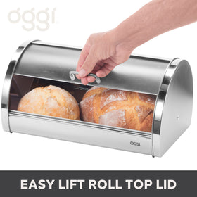 Oggi versatile storage for cookies, muffins, and bagels beside the stove.