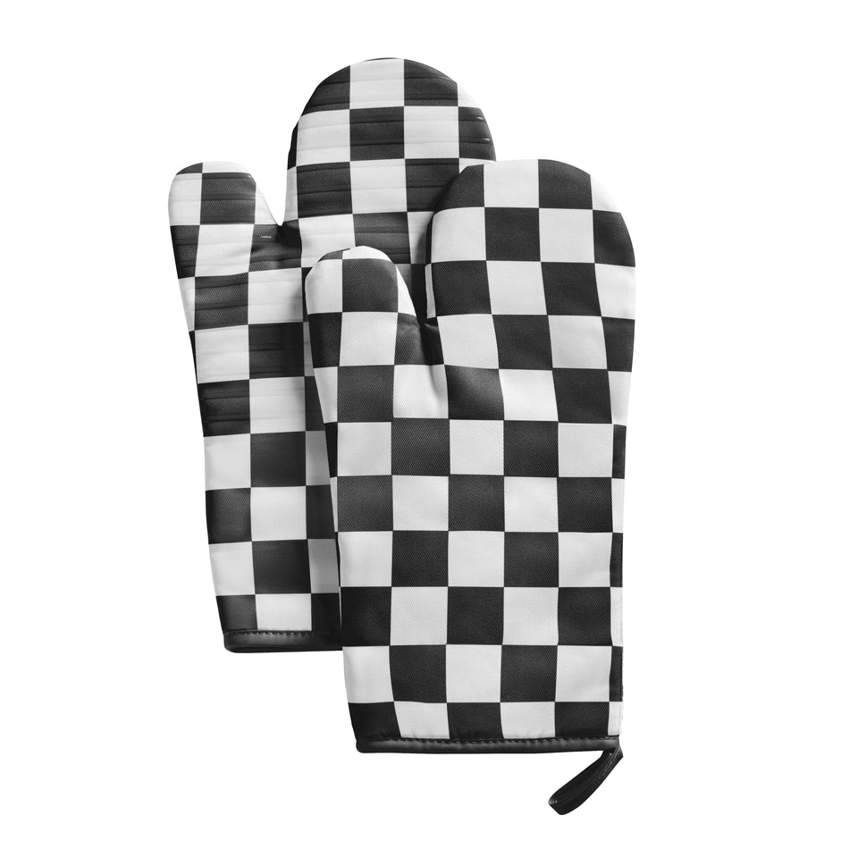Ohocut black and white checkered oven mitts with secure grip for hot pots