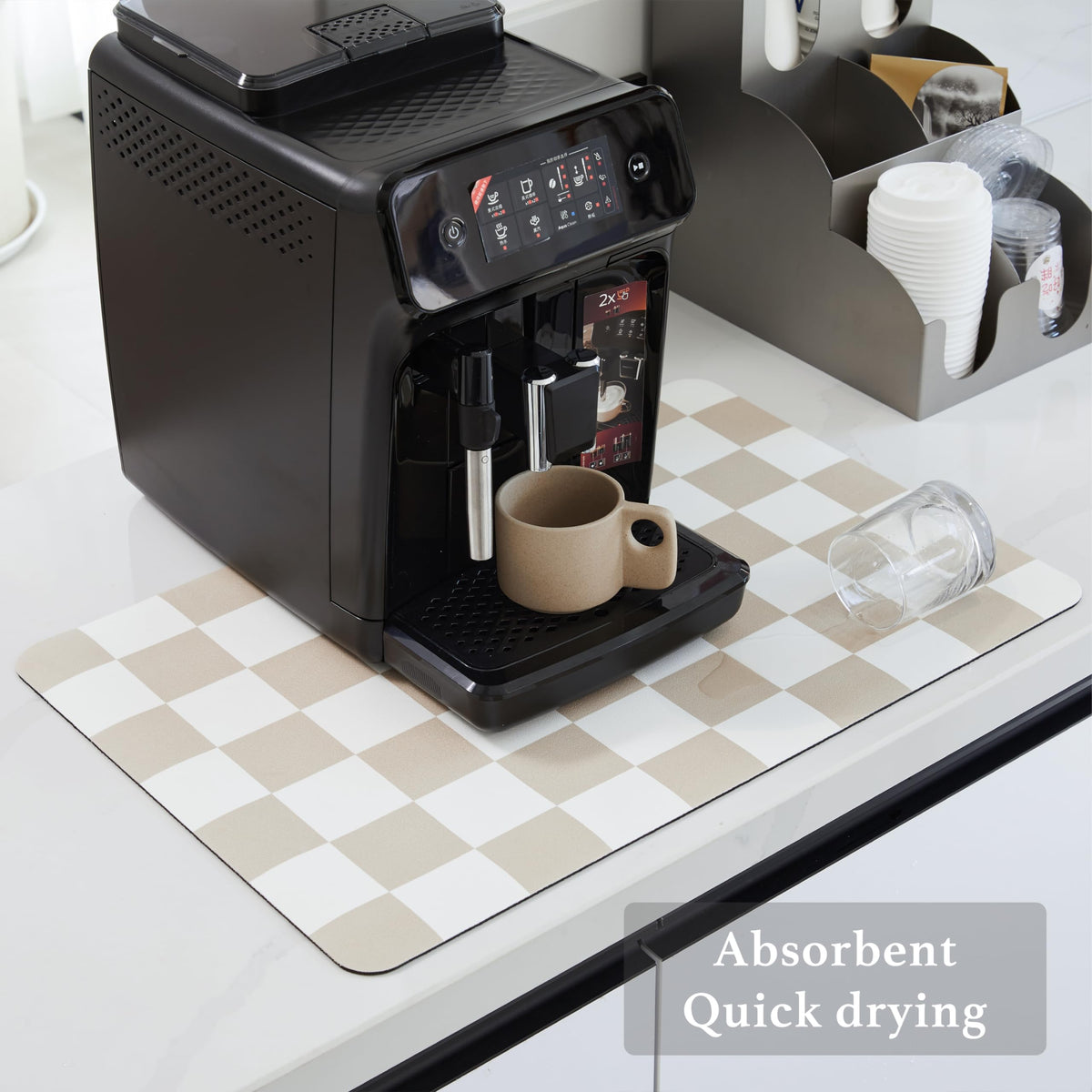Ohocut checkered drying mat durable and versatile for kitchen, coffee bar, or bathroom use.
