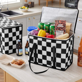Ohocut Checkered insulated bag side view, durable daily shopper design.