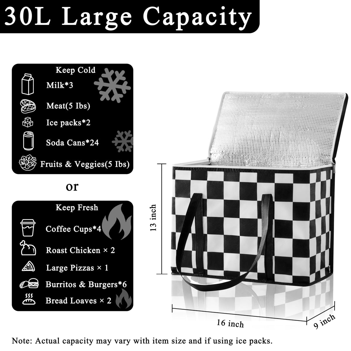 Ohocut Checkered insulated bag ready for delivery, maintains temperature.