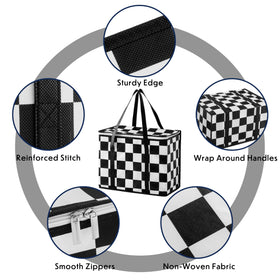 Ohocut Checkered insulated bag folded flat for compact storage.