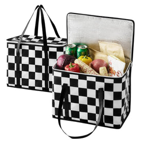 Ohocut Checkered insulated bag top view, roomy grocery capacity.