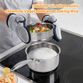 Ohtomber pan handle closeup shows stay-cool grip for safe handling.