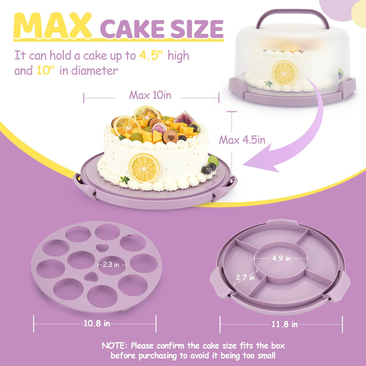 Ohuhu cake holder fits 10 inch cake and extra cupcakes