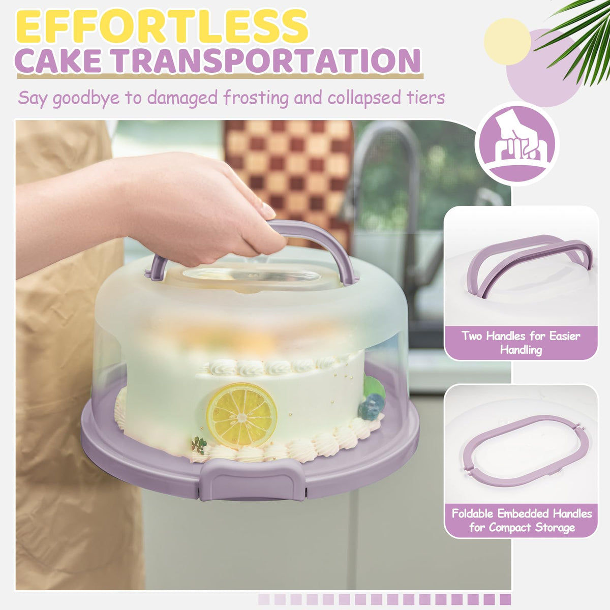 Ohuhu cake holder double carry handles for secure grip during travel