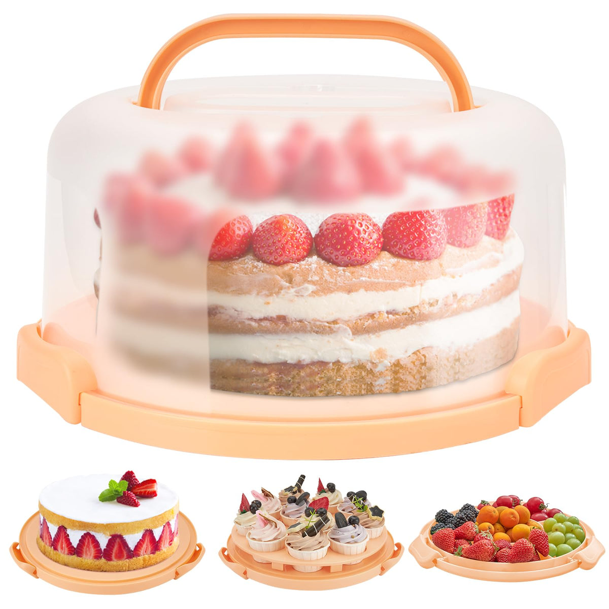 Ohuhu cake stand with lid demonstrates secure 10-inch cake transport.