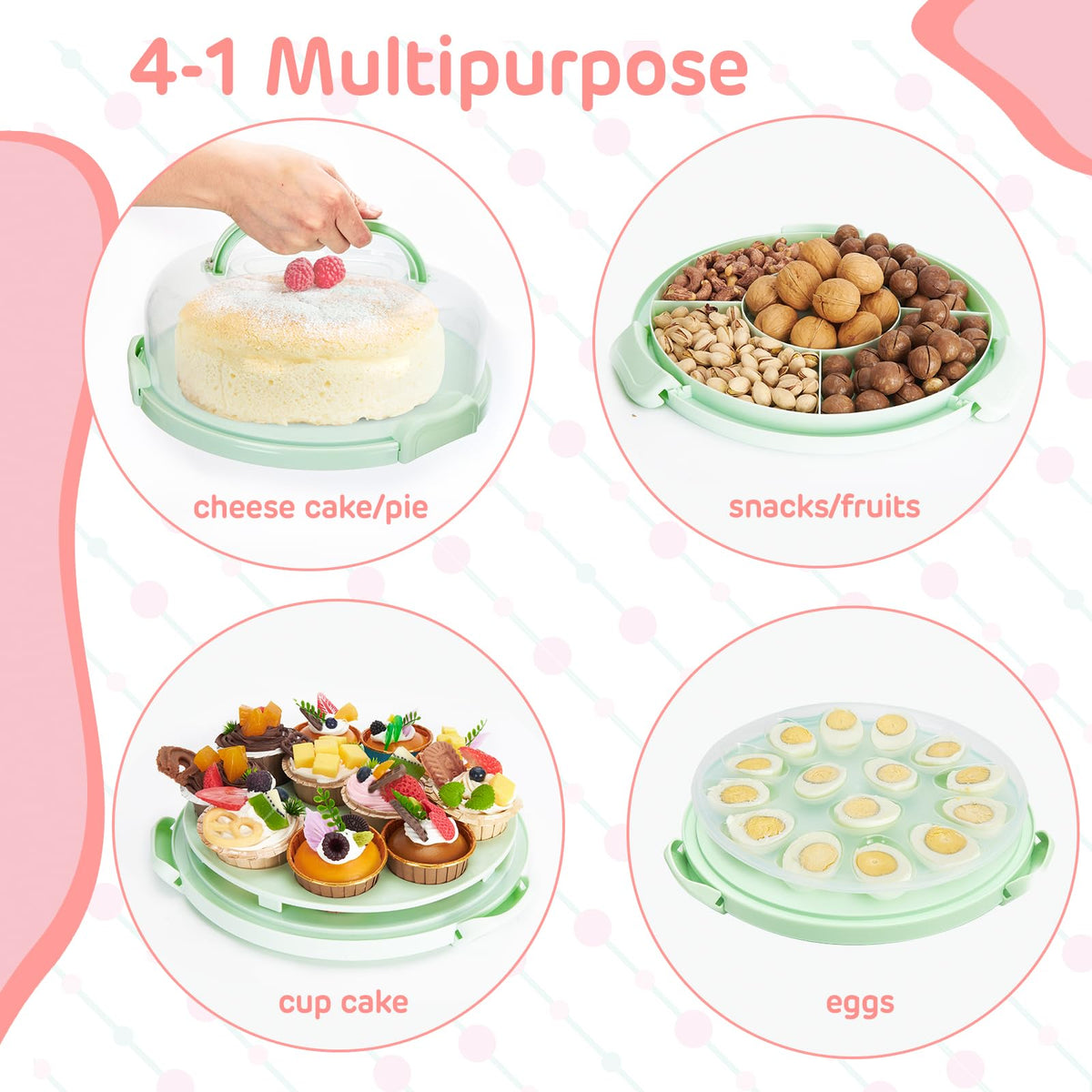 Ohuhu cake keeper with open lid showing tall cake capacity for easy access.