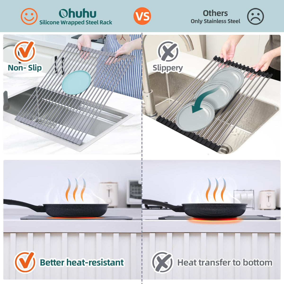Ohuhu heat-resistant drying mat withstands hot pots and pans.