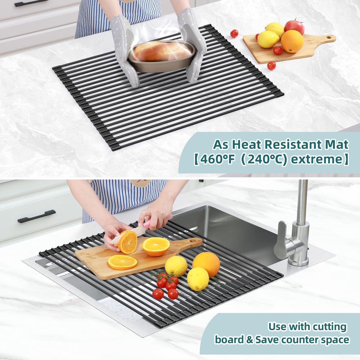 Ohuhu heat-resistant mat doubles as a trivet for hot pots and pans.