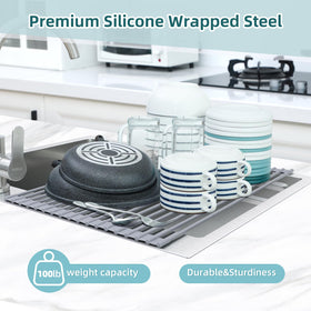 Ohuhu non-slip silicone grip keeps dishes secure during drying.