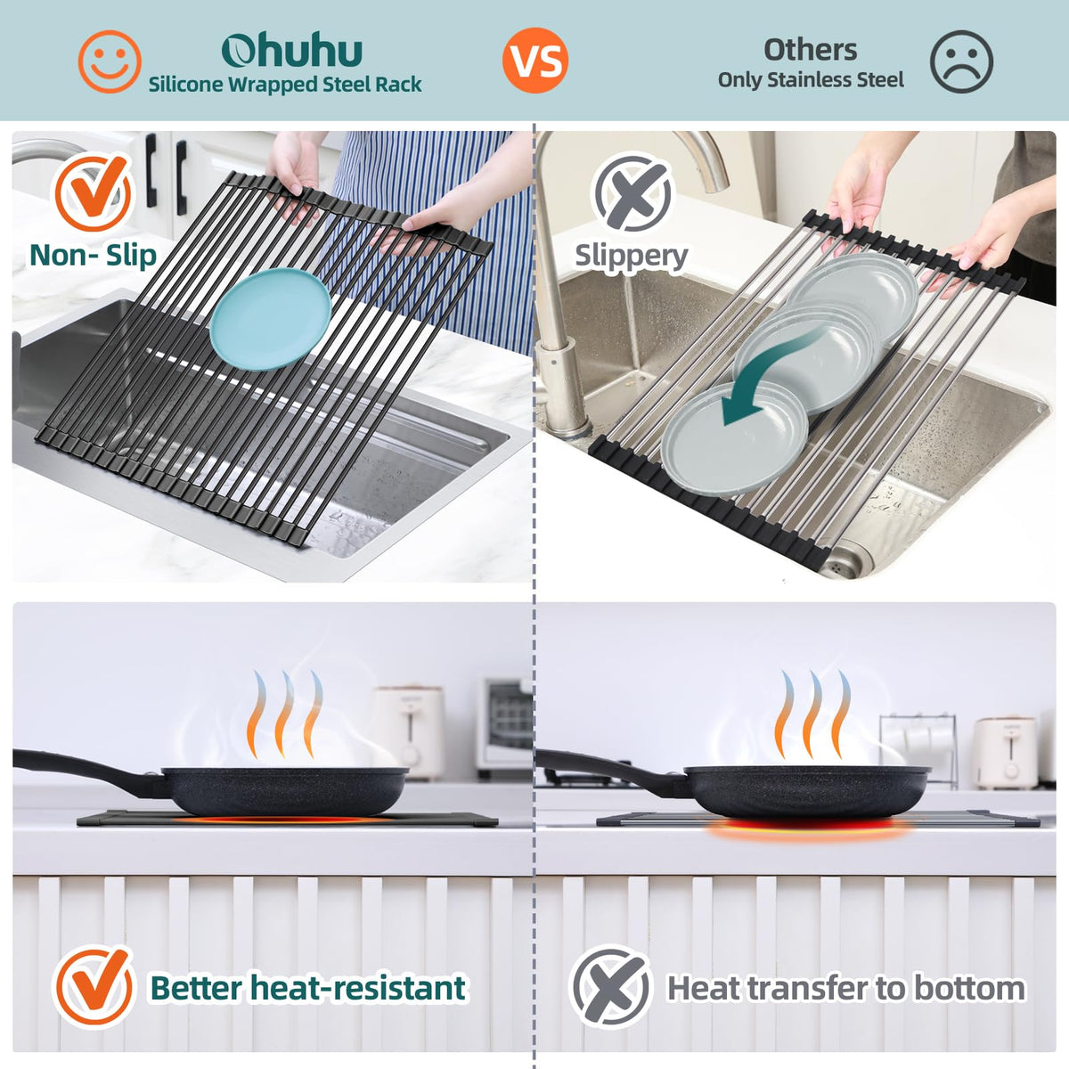 Ohuhu roll-up dish drying mat space saving for small kitchens