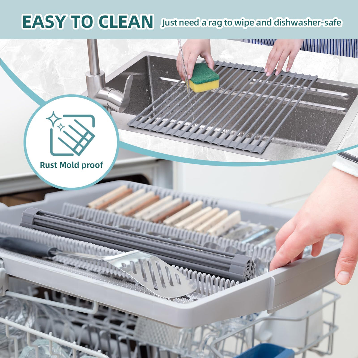 Ohuhu roll-up rack used as a trivet to protect countertops from heat