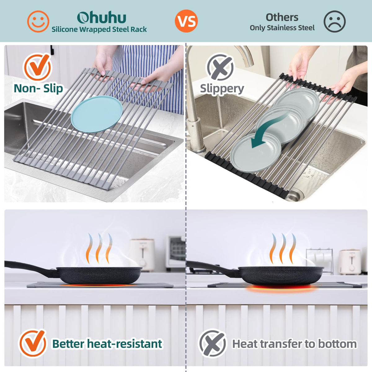 Ohuhu drying rack for dishes and veggies, versatile kitchen helper