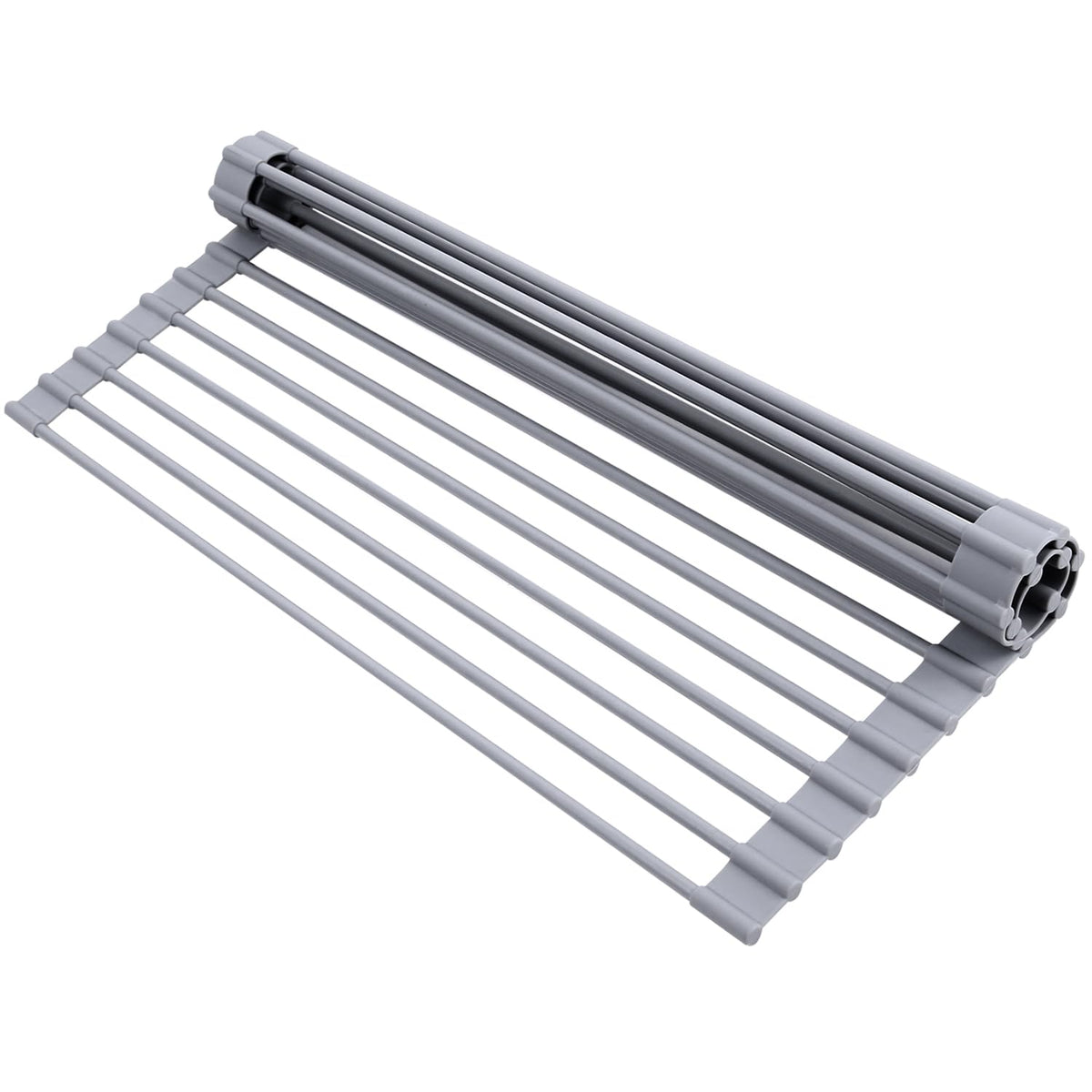 Ohuhu roll-up drying rack over sink in flat view, keeps counters clear for prep
