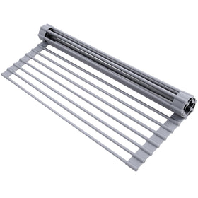 Ohuhu roll-up drying rack over sink in flat view, keeps counters clear for prep