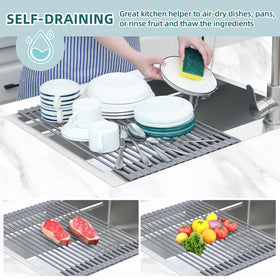 Ohuhu roll-up sink mat provides flexible drying surface and easy storage.