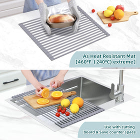 Ohuhu silicone-coated dish drying rack offers non-slip support for clean, dry dishes.
