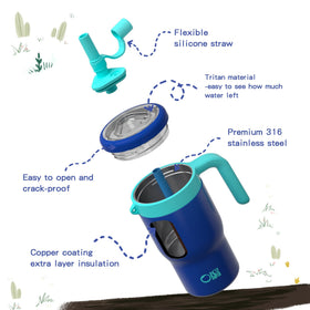 OISIZ 14oz insulated kids bottle preserves cold drinks for hours.