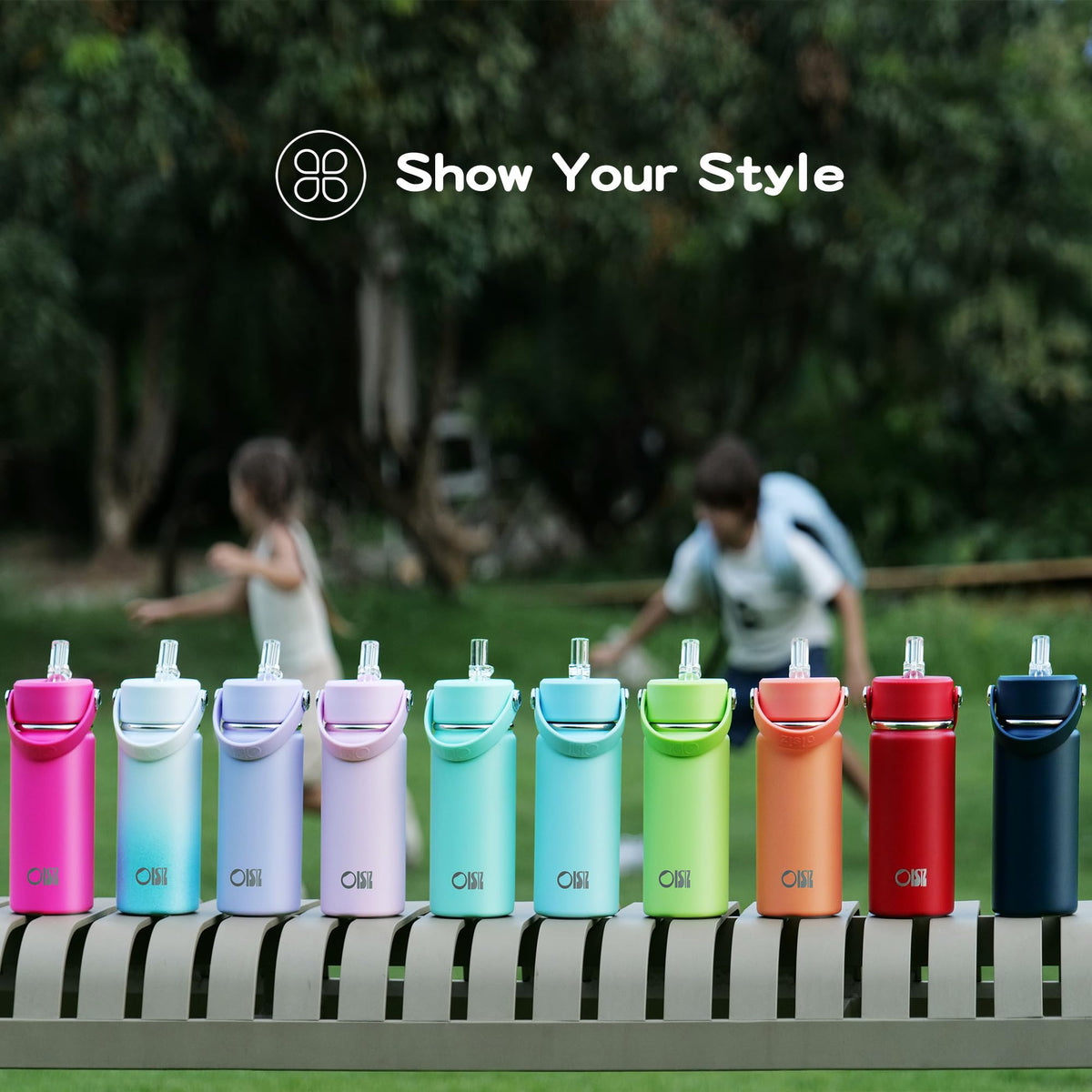 OISIZ bottle features vibrant prints that stay durable after washing.
