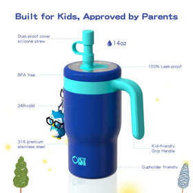 OISIZ slim-profile tumbler fits backpacks and car cup holders.