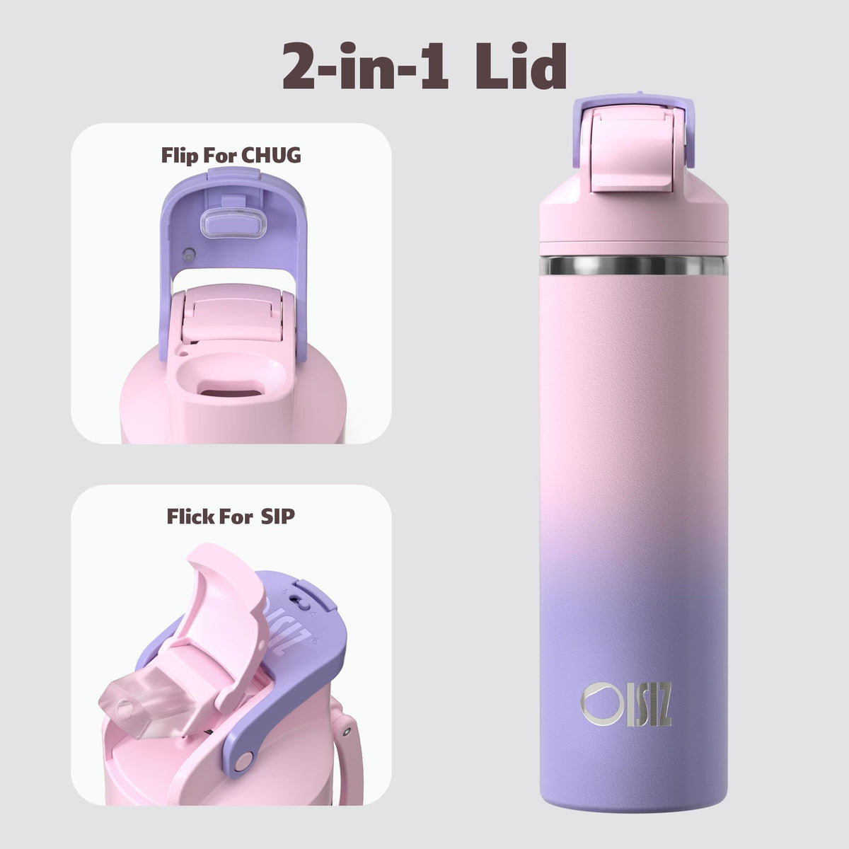 OISIZ two-in-one lid with straw and spout for flexible hydration options.