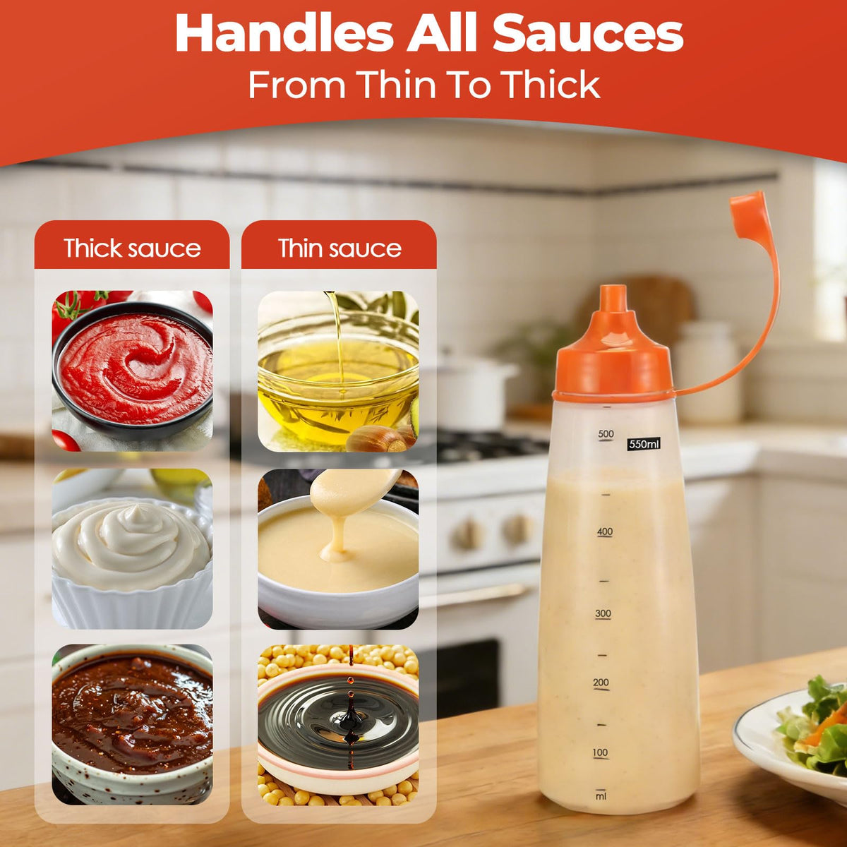 Oiununo wide-mouth bottles two-pack red easy-pour for chunky sauces.