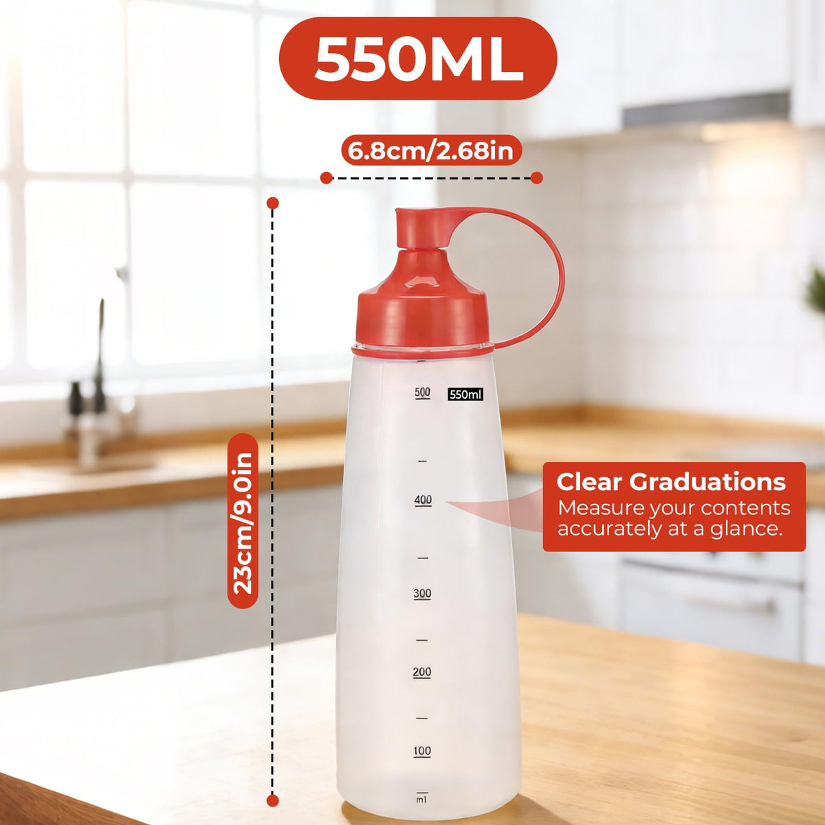 Oiununo squeeze bottles wide mouth two-pack red nozzle close-up for smooth dressings.