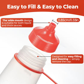 Oiununo squeeze bottles wide mouth two-pack red transparent body for easy content visibility.