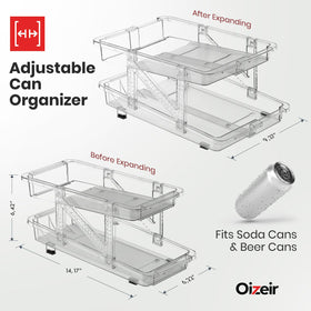 Oizeir 2-pack soda can organizer side view showing adjustable fit.